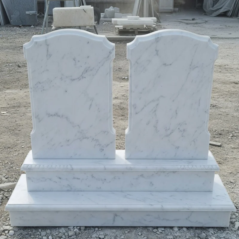 Monument dublu din marmură albă, fără inscripție